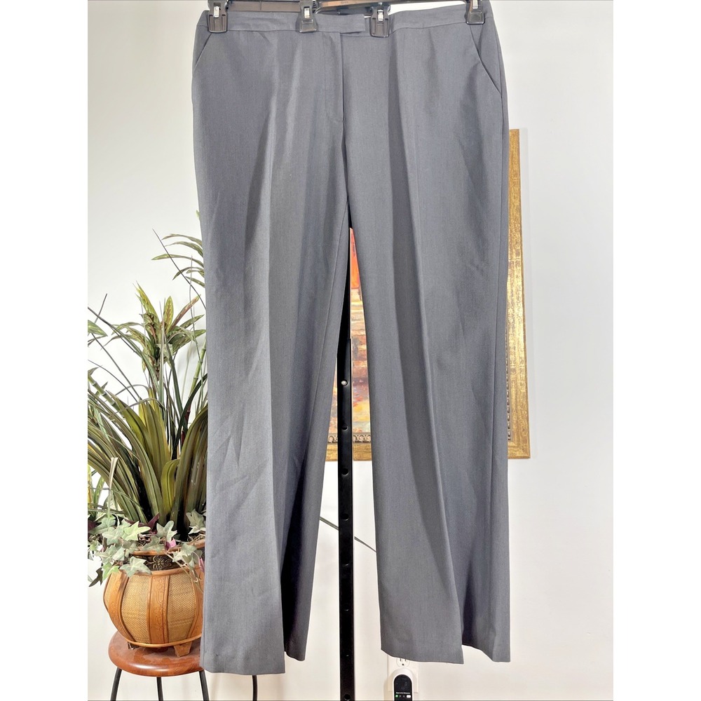 Women's Gray Dress Pants Straight Leg Career Work Trousers Slacks Size 16
